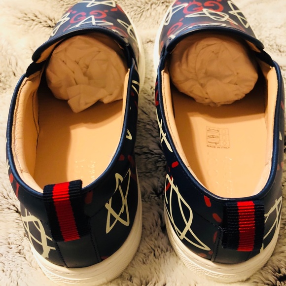 GucciGhost Navy Red White Stars Slip on Sneakers - Picture 5 of 7
